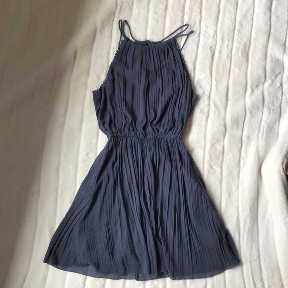 A&F Chiffon High Neck Navy Skater Dress - Picture 3 of 9